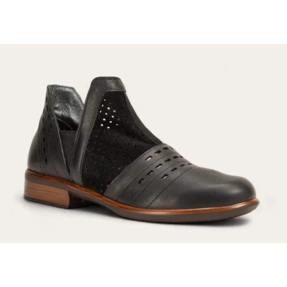 Naot Rivotra Ankle Boots Black Leather Suede Perforated Women 41 Excellent